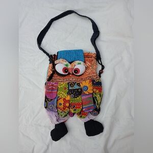 Handmade Patchwork Owl Bag Purse Tote Casual Unique Bohemian Fun Playful